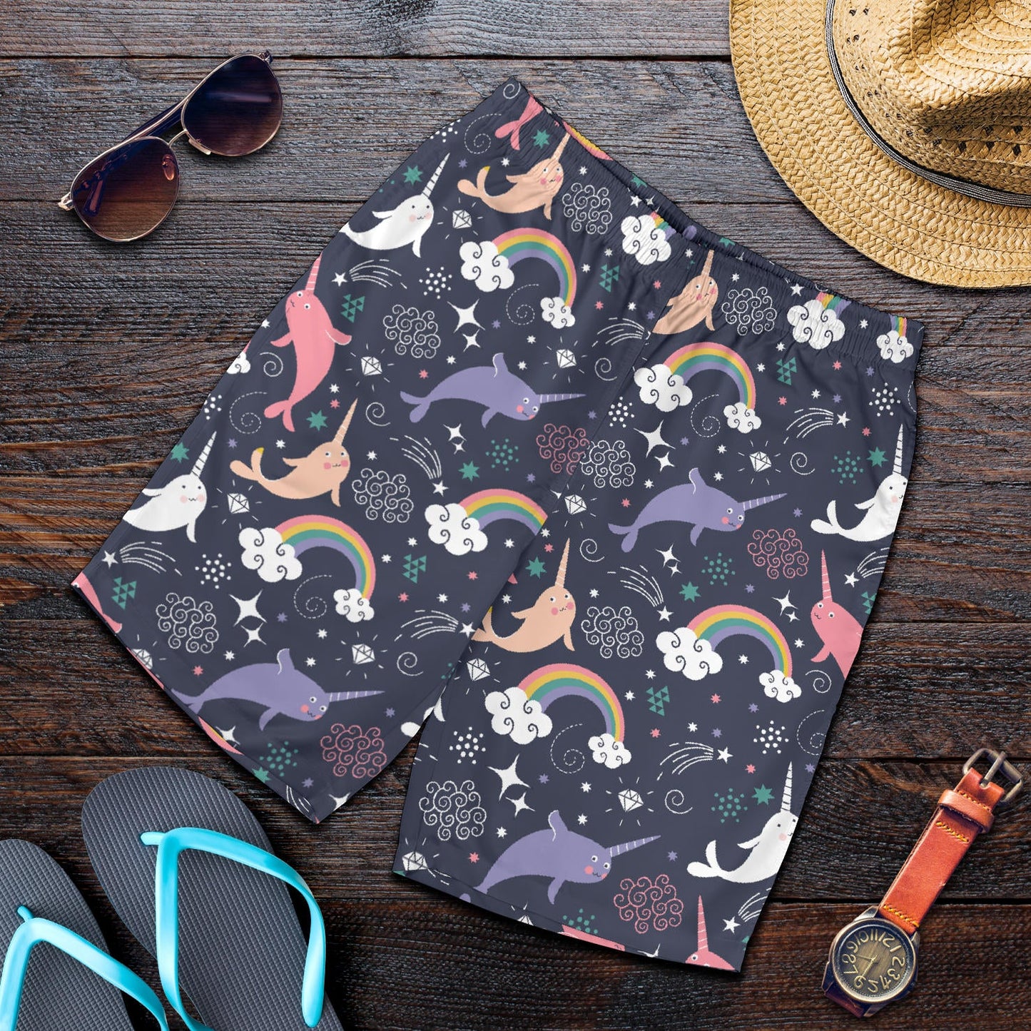 Narwhal Pattern Print Design 01 Mens Shorts