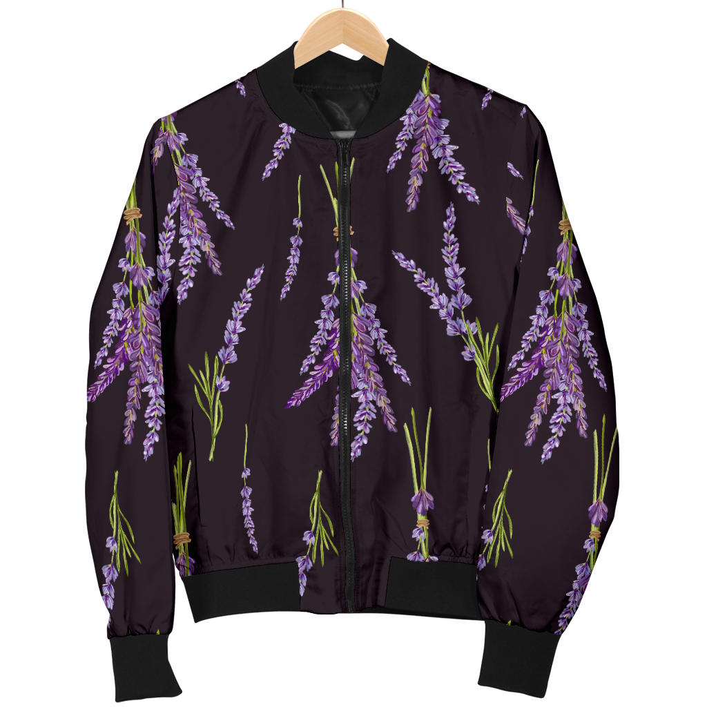 Lavender Pattern Print Design LV05 Women Bomber Jacket
