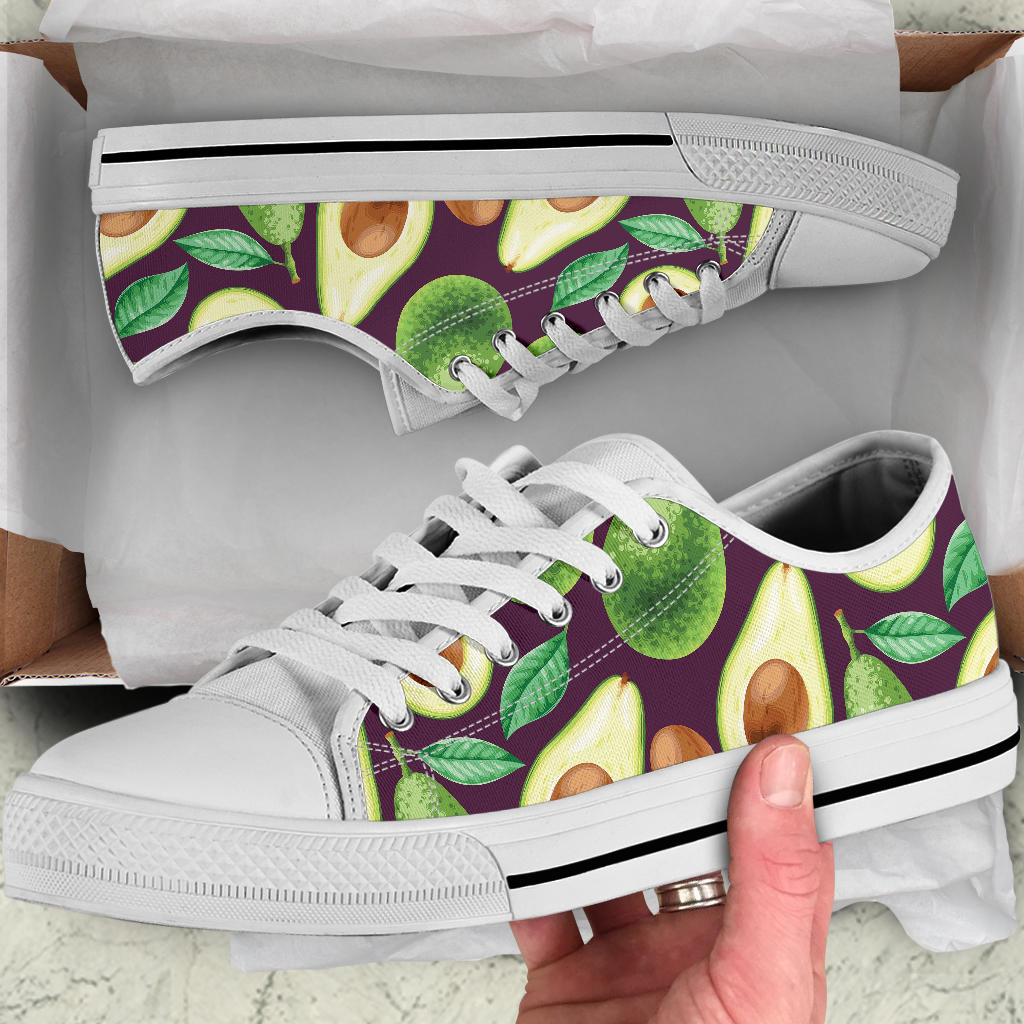 Avocado Pattern Print Design AC08 White Bottom Low Top Shoes