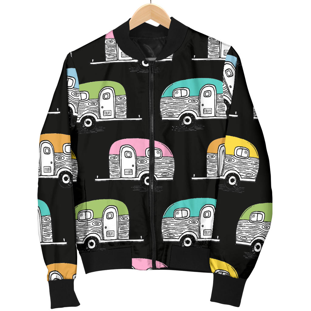 Camper Pattern Camping Themed No 2 Print Women Bomber Jacket