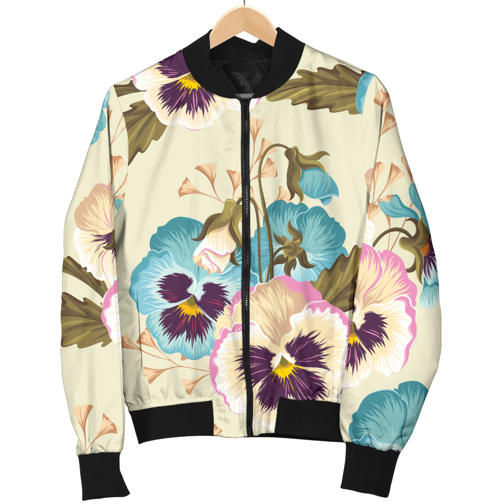 Pansy Pattern Print Design A02 Women's Bomber Jacket