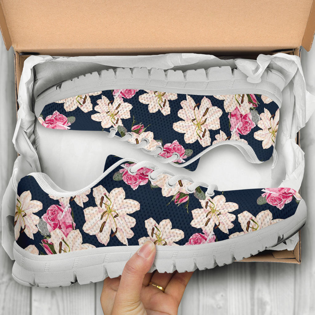 Lily Pattern Print Design LY04 Sneakers White Bottom Shoes