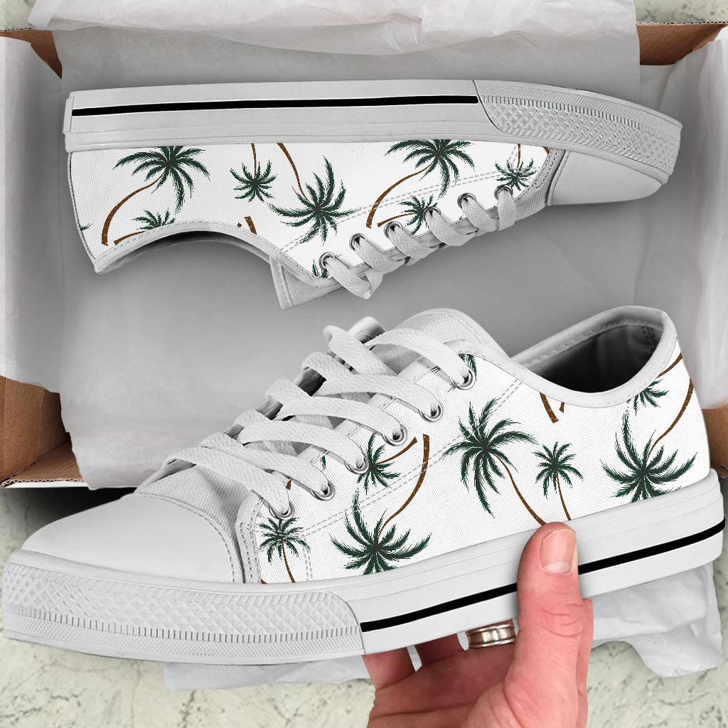Palm Tree Pattern Print Design PT07 White Bottom Low Top Shoes