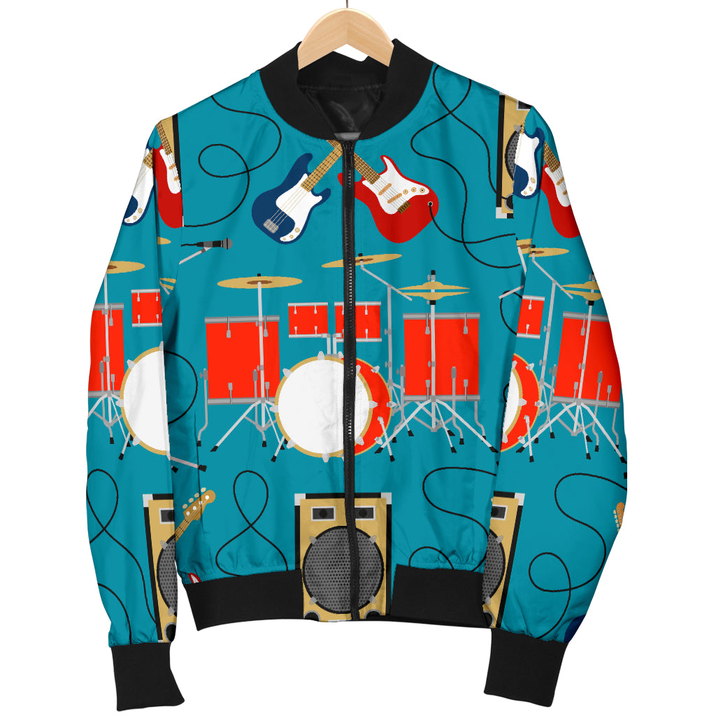 Drum Set Guitar Pattern Print Design 02 Women's Bomber Jacket