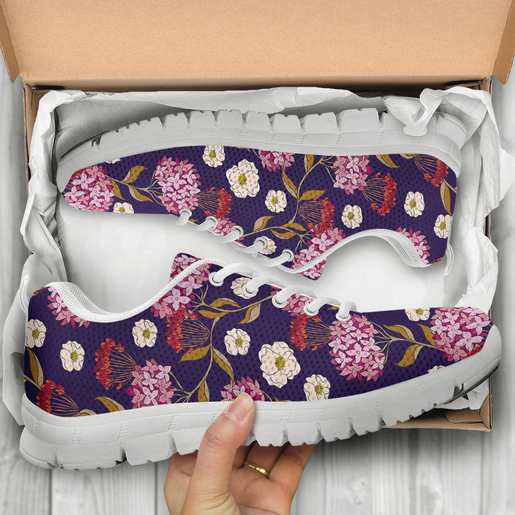 Hydrangea Pattern Print Design HD010 Sneakers White Bottom Shoes