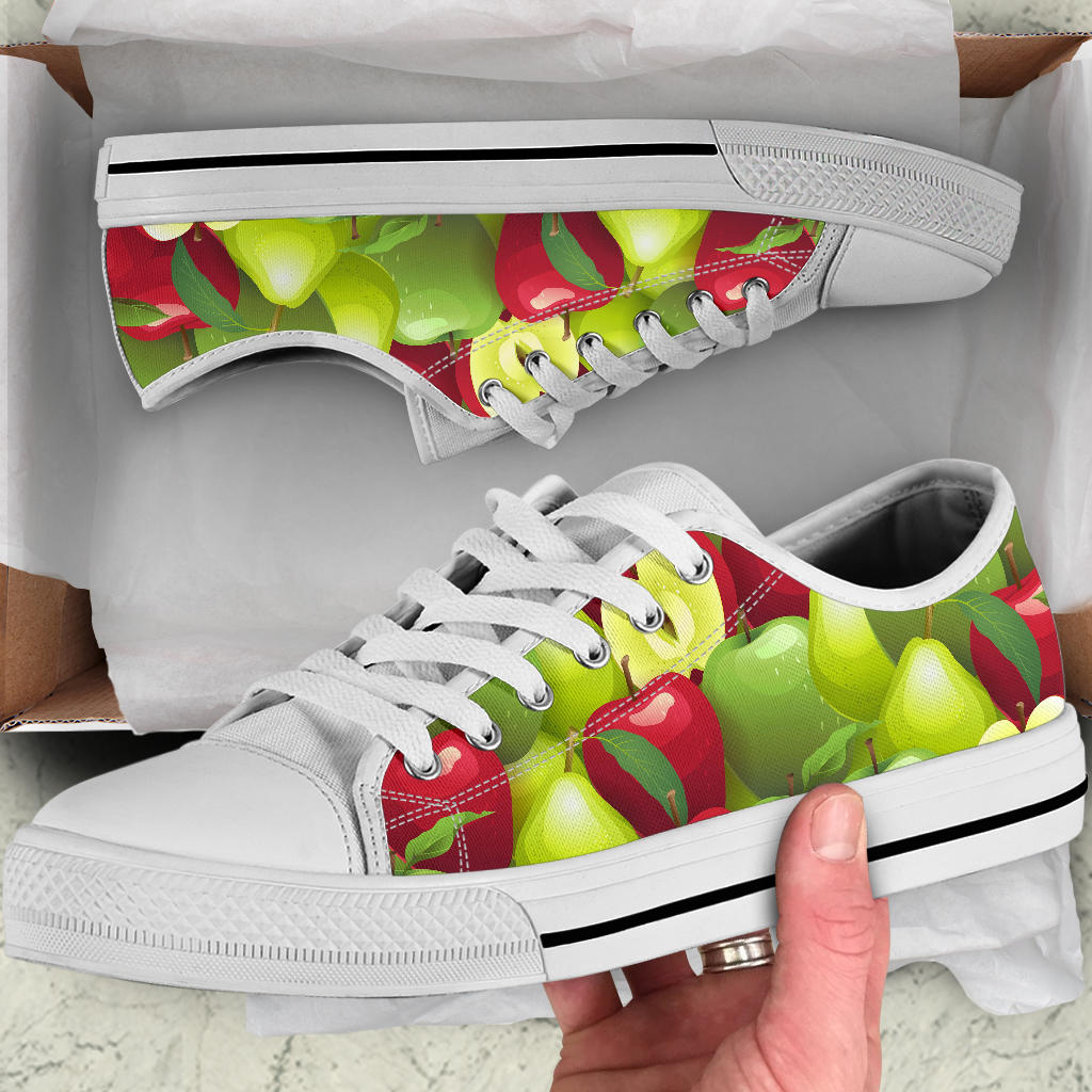 Apple Pattern Print Design AP03 White Bottom Low Top Shoes