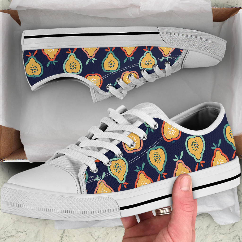 Pear Pattern Print Design PE03 White Bottom Low Top Shoes