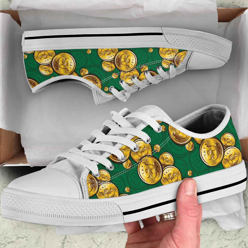 Bitcoin Pattern Print Design DO02 White Bottom Low Top Shoes