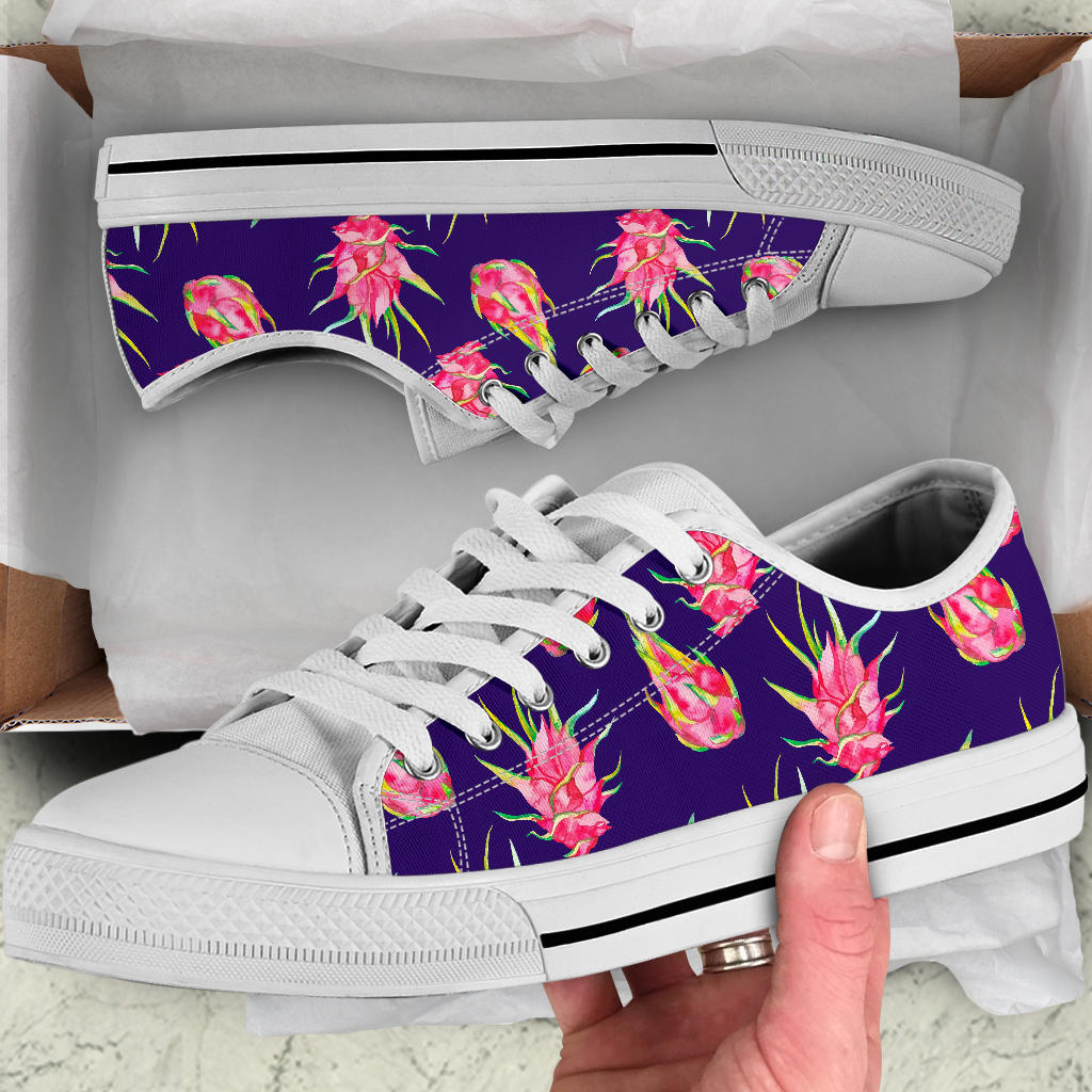 Dragonfruit Pattern Print Design DF02 White Bottom Low Top Shoes