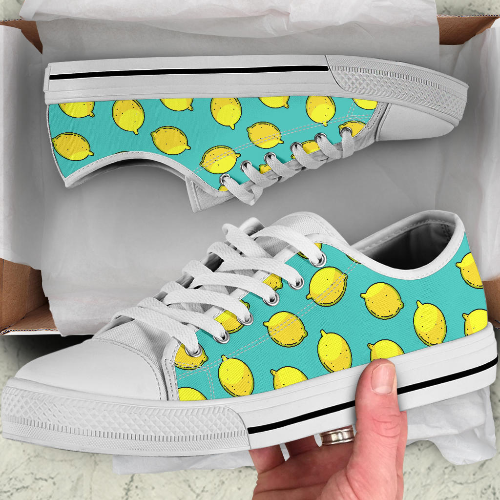 Lemon Pattern Print Design LM04 White Bottom Low Top Shoes