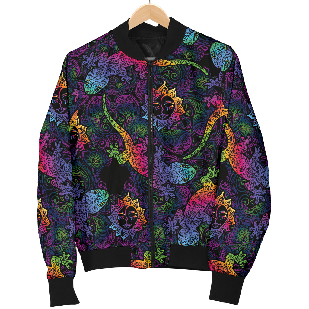 Gecko Rainbow Pattern Print Design 03 Women's Bomber Jacket