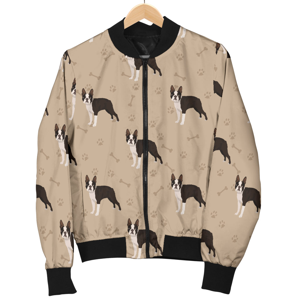 Boston Terrier Pattern Print Design 02 Women's Bomber Jacket