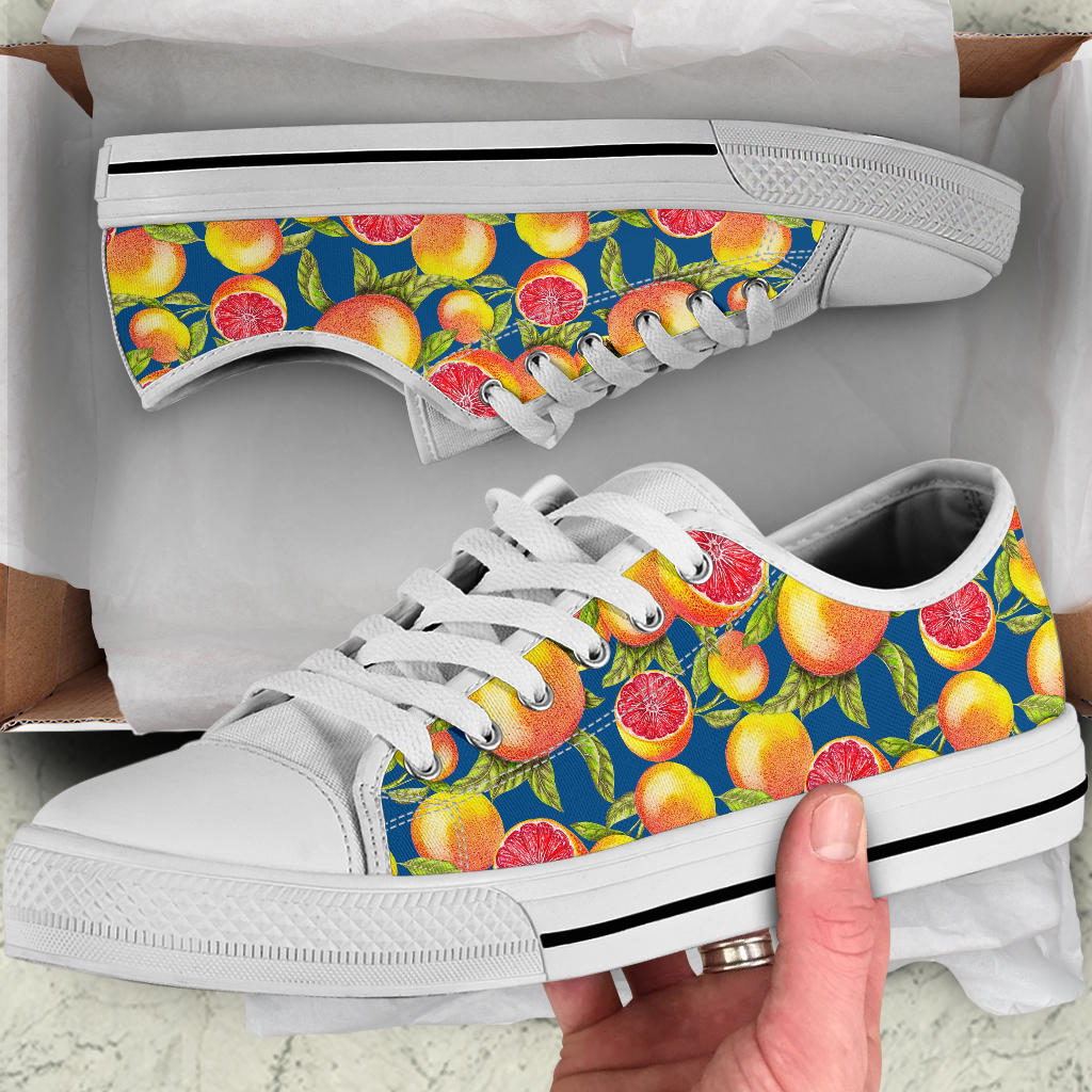 Grapefruit Pattern Print Design GF04 White Bottom Low Top Shoes