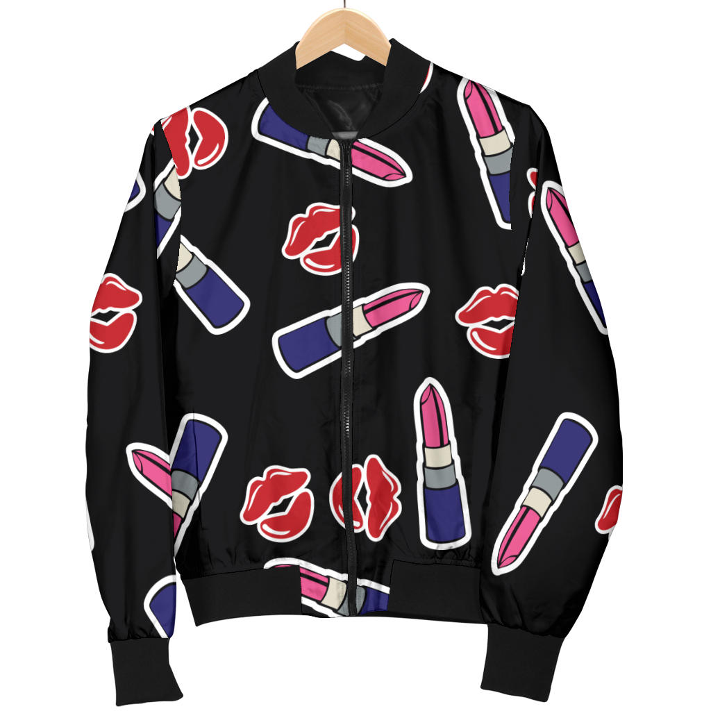 Lipstick Pattern Print Design LT01 Women Bomber Jacket