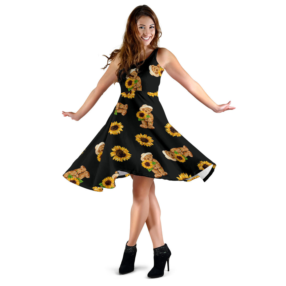 Sunflower Pattern Print Design SF016 Midi Dress