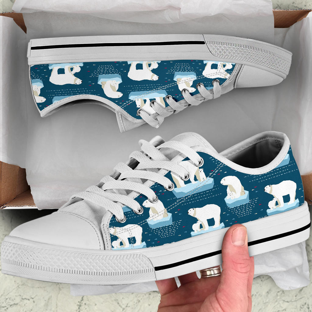 Polar Bear Pattern Print Design PB02 White Bottom Low Top Shoes