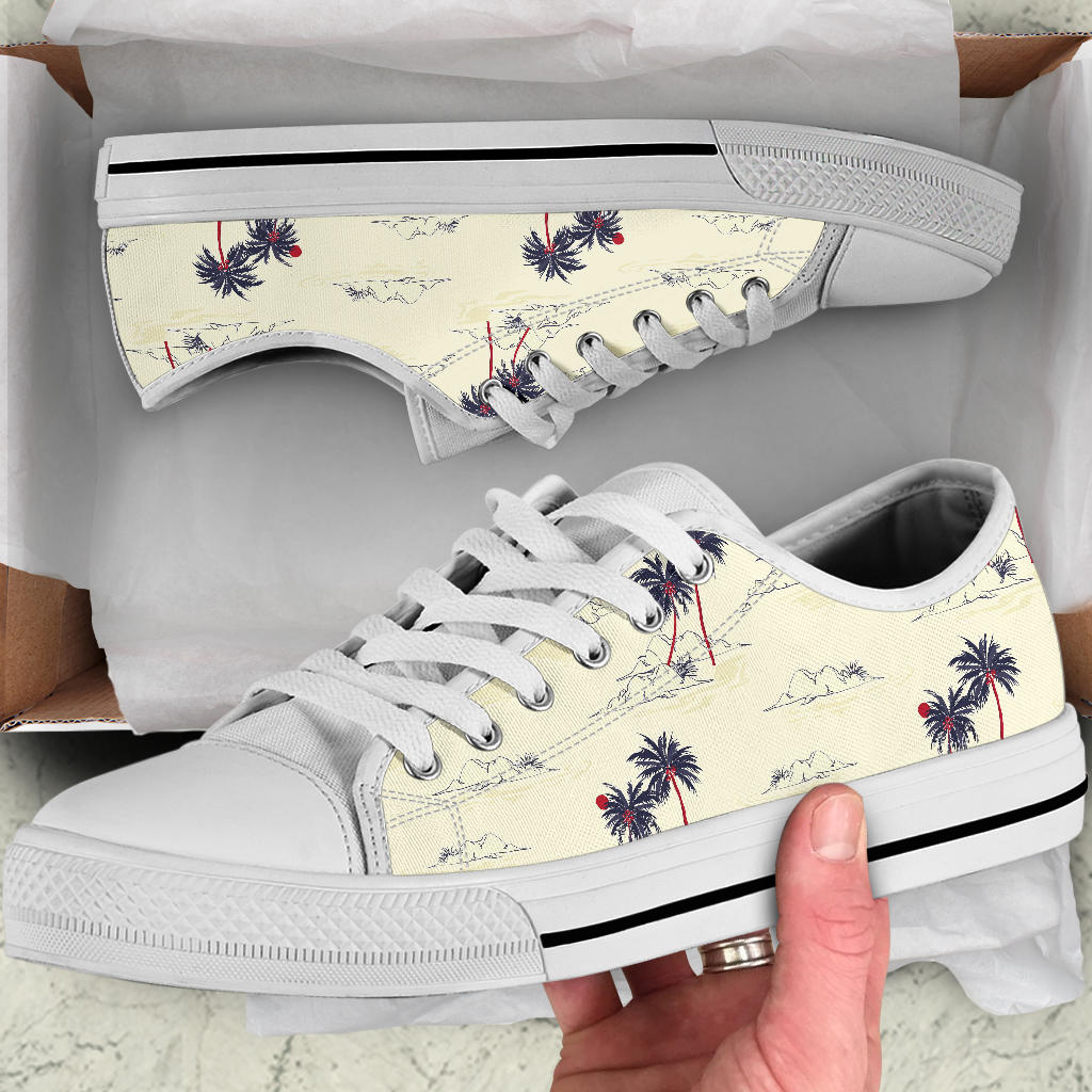 Palm Tree Pattern Print Design PT08 White Bottom Low Top Shoes