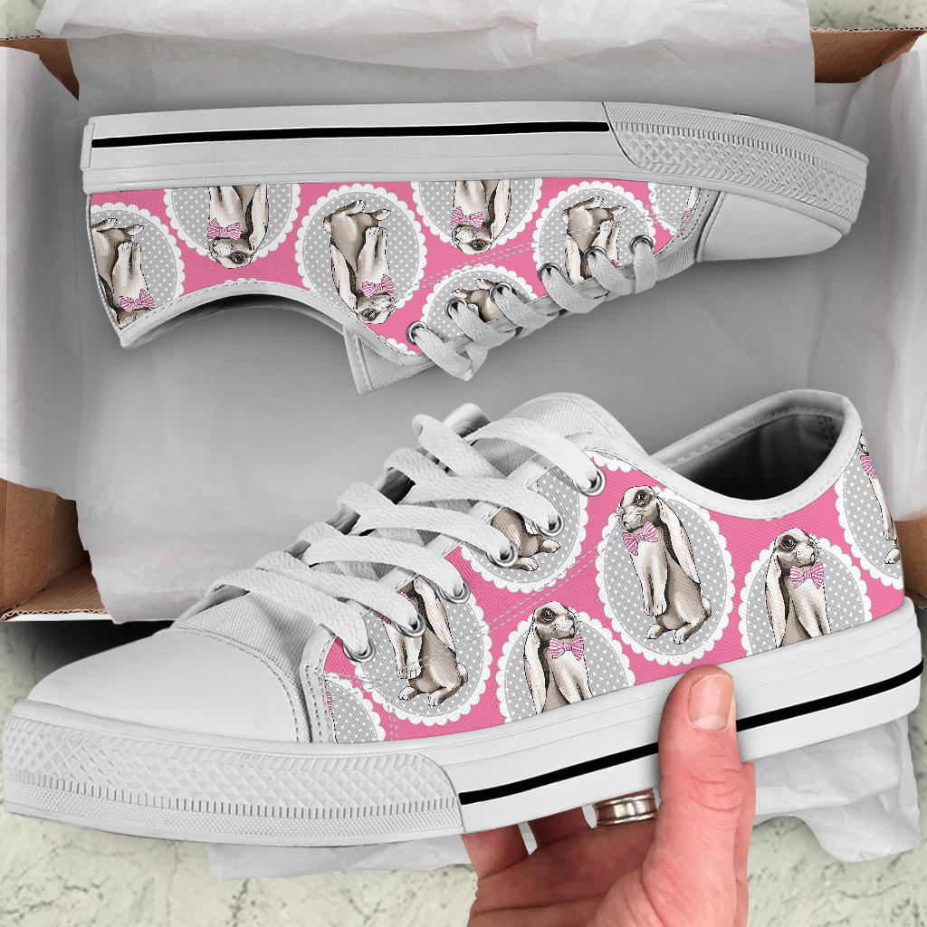 Rabbit Pattern Print Design RB019 White Bottom Low Top Shoes