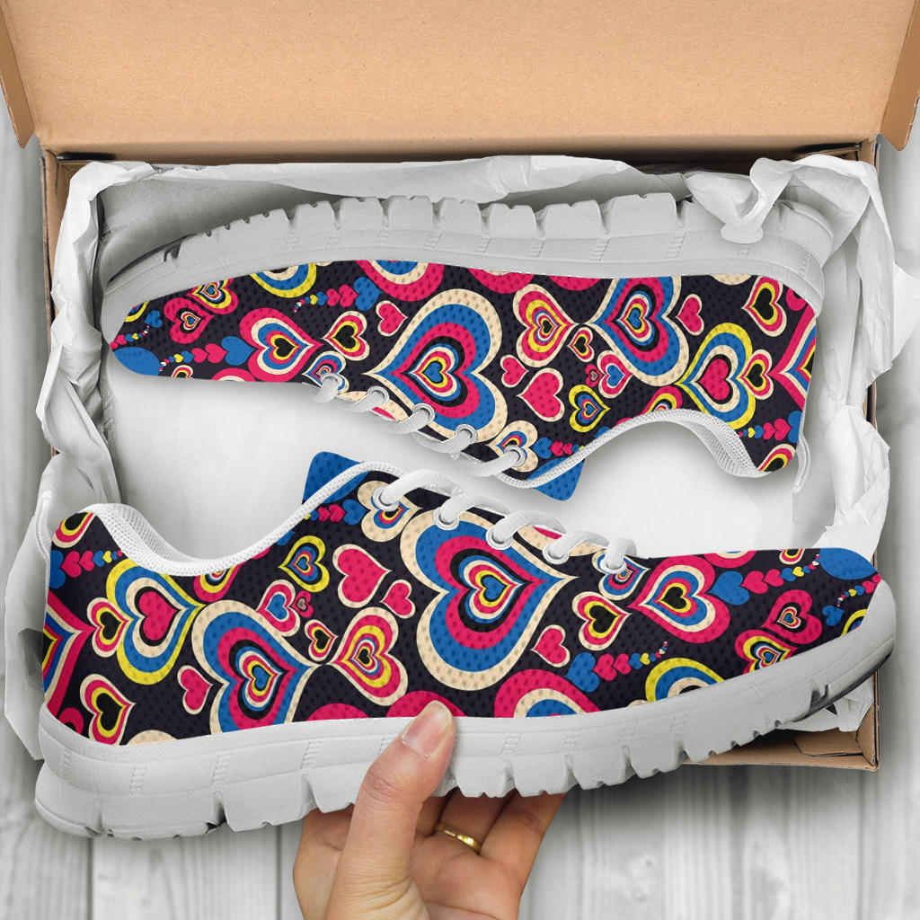 Heart Pattern Print Design HE08 Sneakers White Bottom Shoes