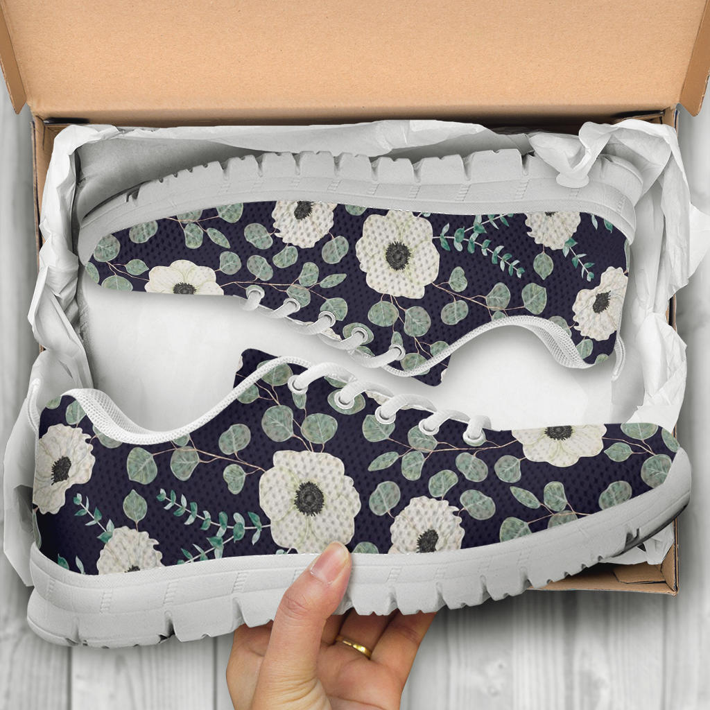 Anemone Pattern Print Design AM01 Sneakers White Bottom Shoes