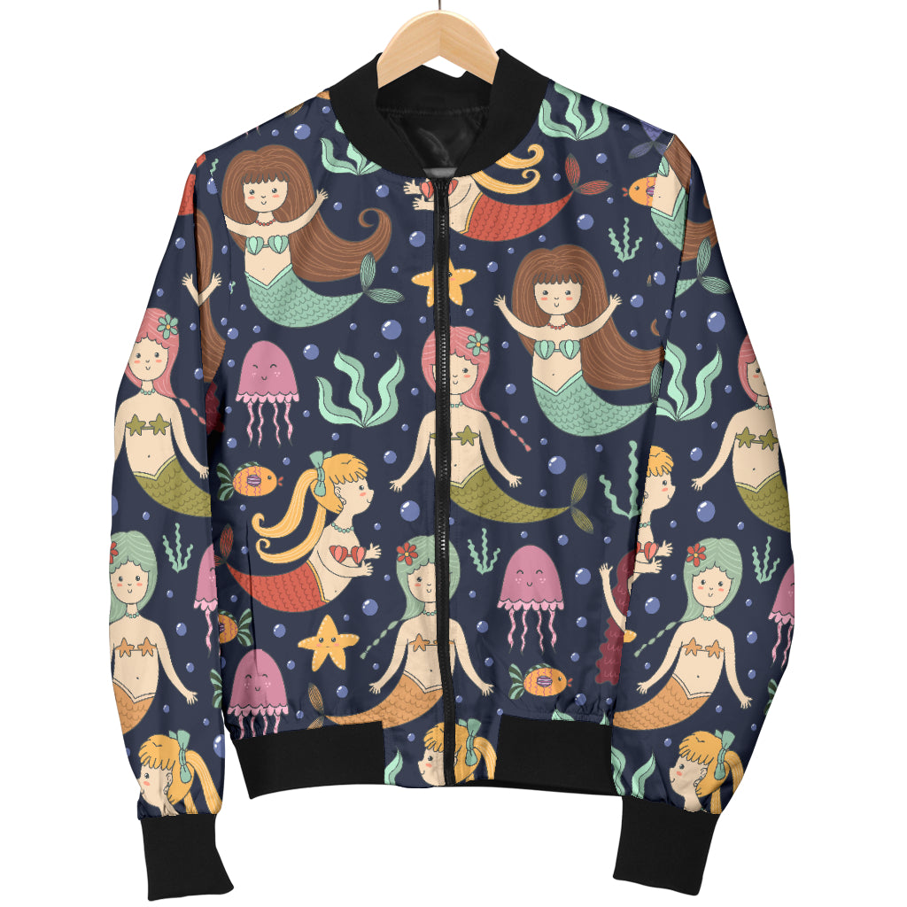 Mermaid Cartoon Pattern Print Design 03 Women's Bomber Jacket