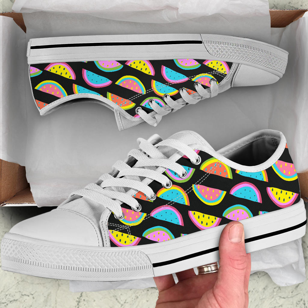 Watermelon Pattern Print Design WM08 White Bottom Low Top Shoes
