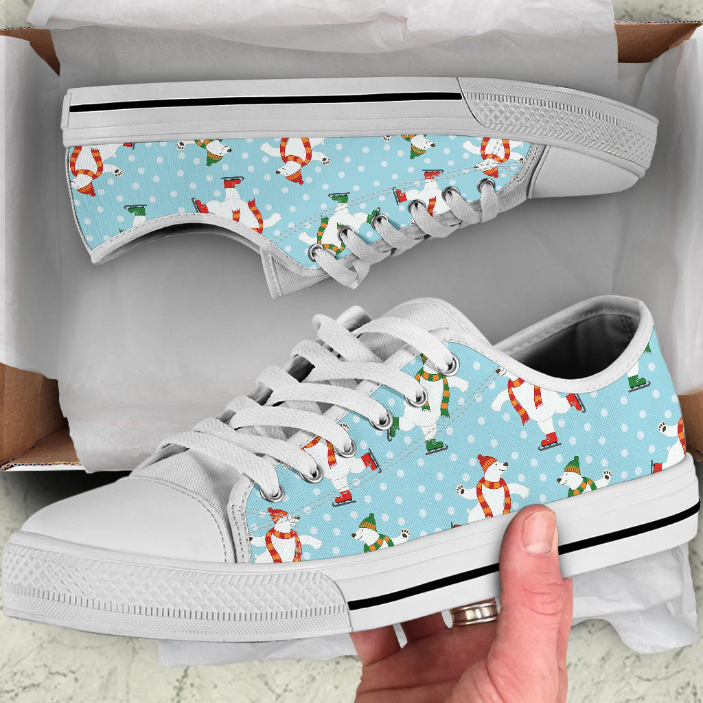 Polar Bear Pattern Print Design PB07 White Bottom Low Top Shoes