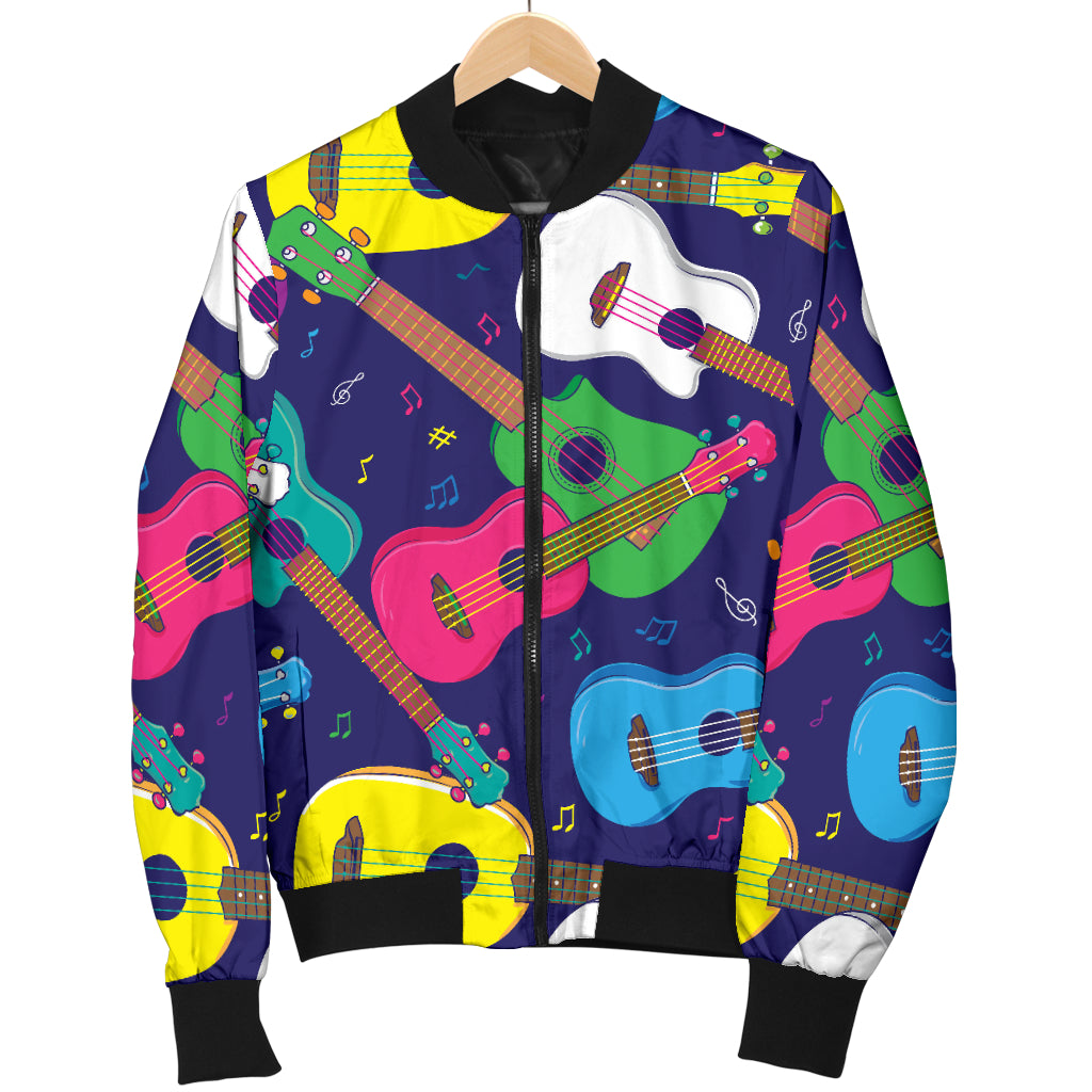 Ukulele Pattern Print Design 02 Women's Bomber Jacket
