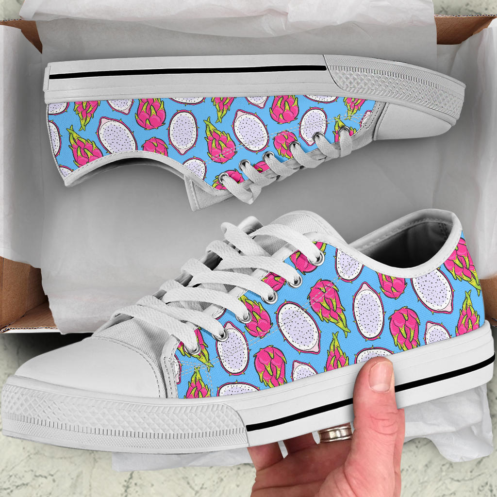 Dragonfruit Pattern Print Design DF04 White Bottom Low Top Shoes