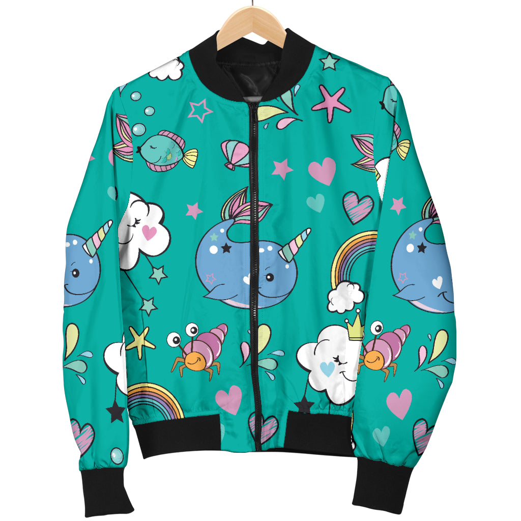 Narwhal Pattern Print Design 04 Women's Bomber Jacket