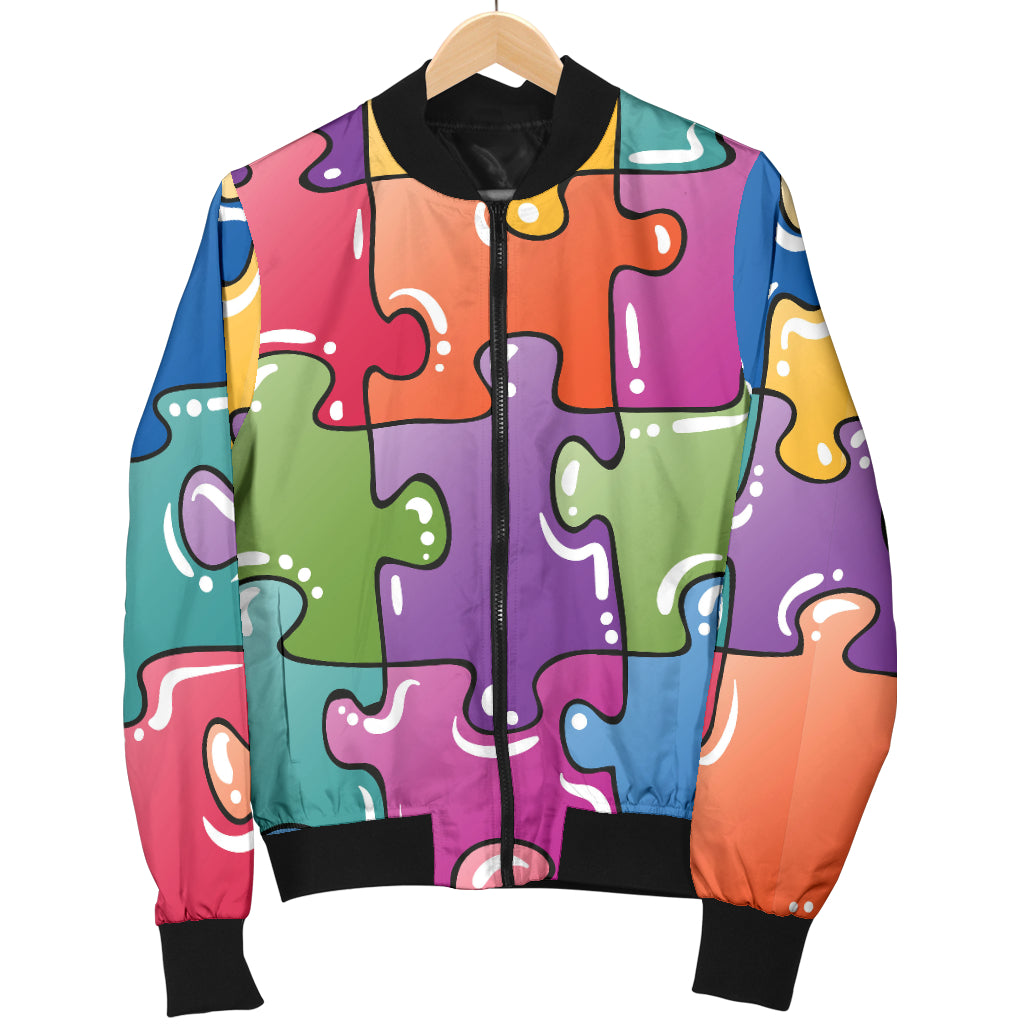 Puzzle Pattern Print Design A05 Women's Bomber Jacket