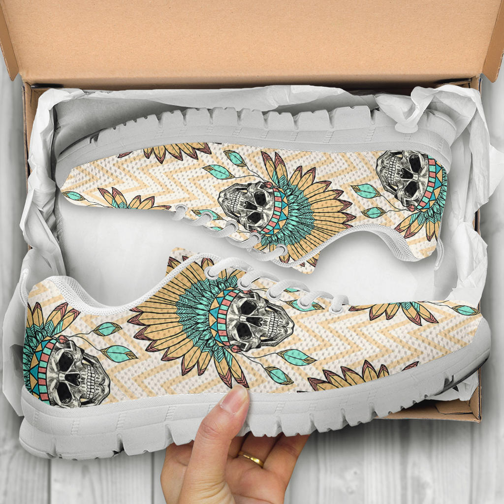 Indian Skull Pattern Sneakers White Bottom Shoes