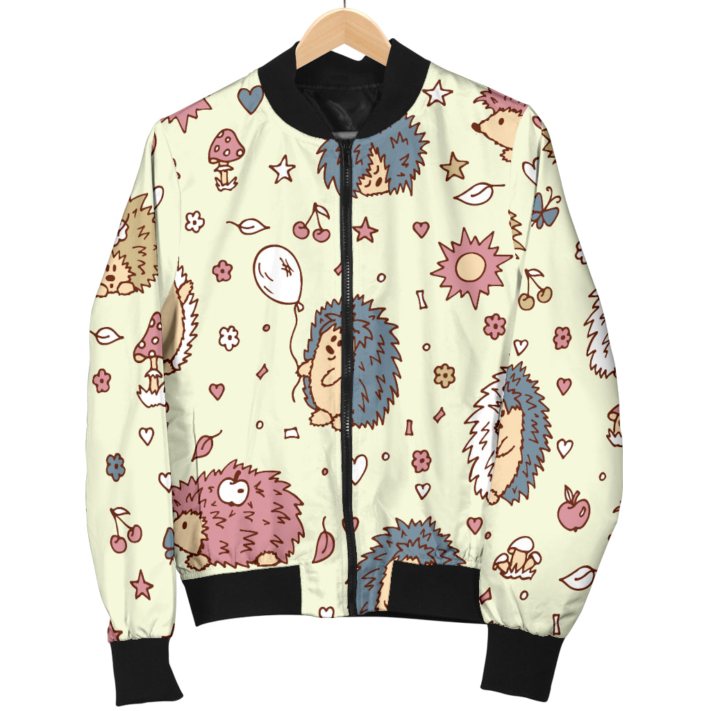Hedgehog Cute Pattern Print Design 01 Women's Bomber Jacket