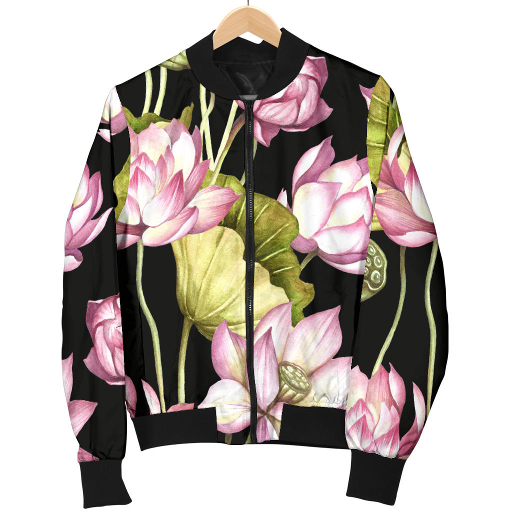 Water Lily Pattern Print Design WL06 Women Bomber Jacket