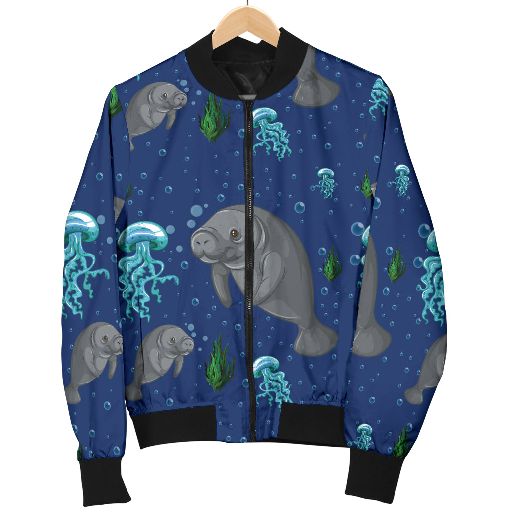 Manatee Pattern Print Design 01 Women's Bomber Jacket