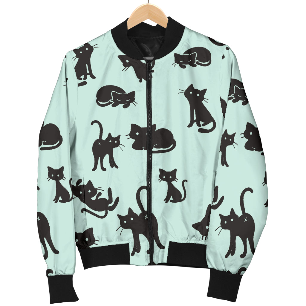 Black Cat Pattern Print Design 04 Women's Bomber Jacket