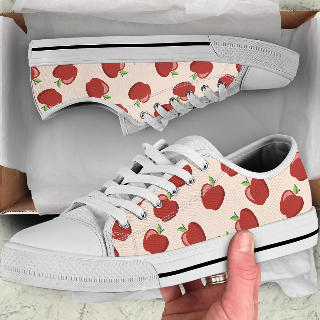 Apple Pattern Print Design AP01 White Bottom Low Top Shoes