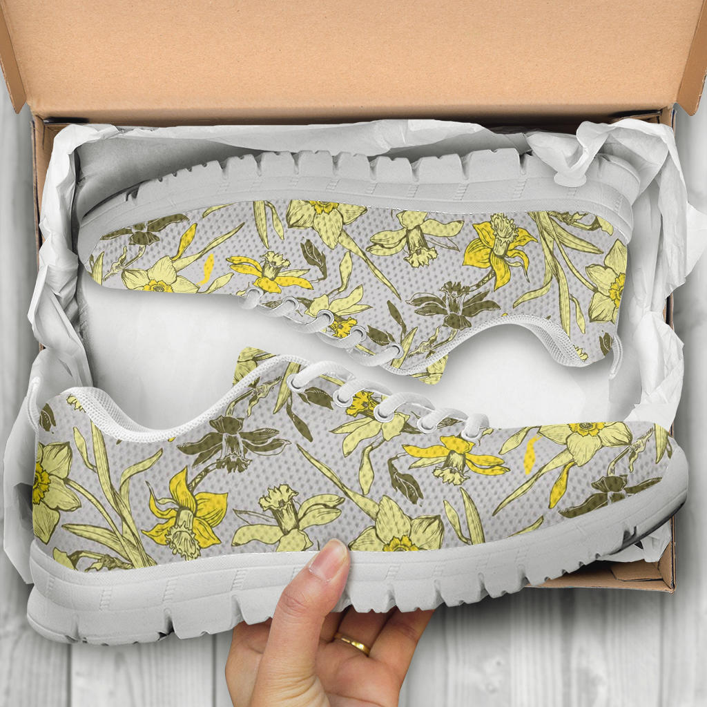 Daffodils Pattern Print Design DF05 Sneakers White Bottom Shoes