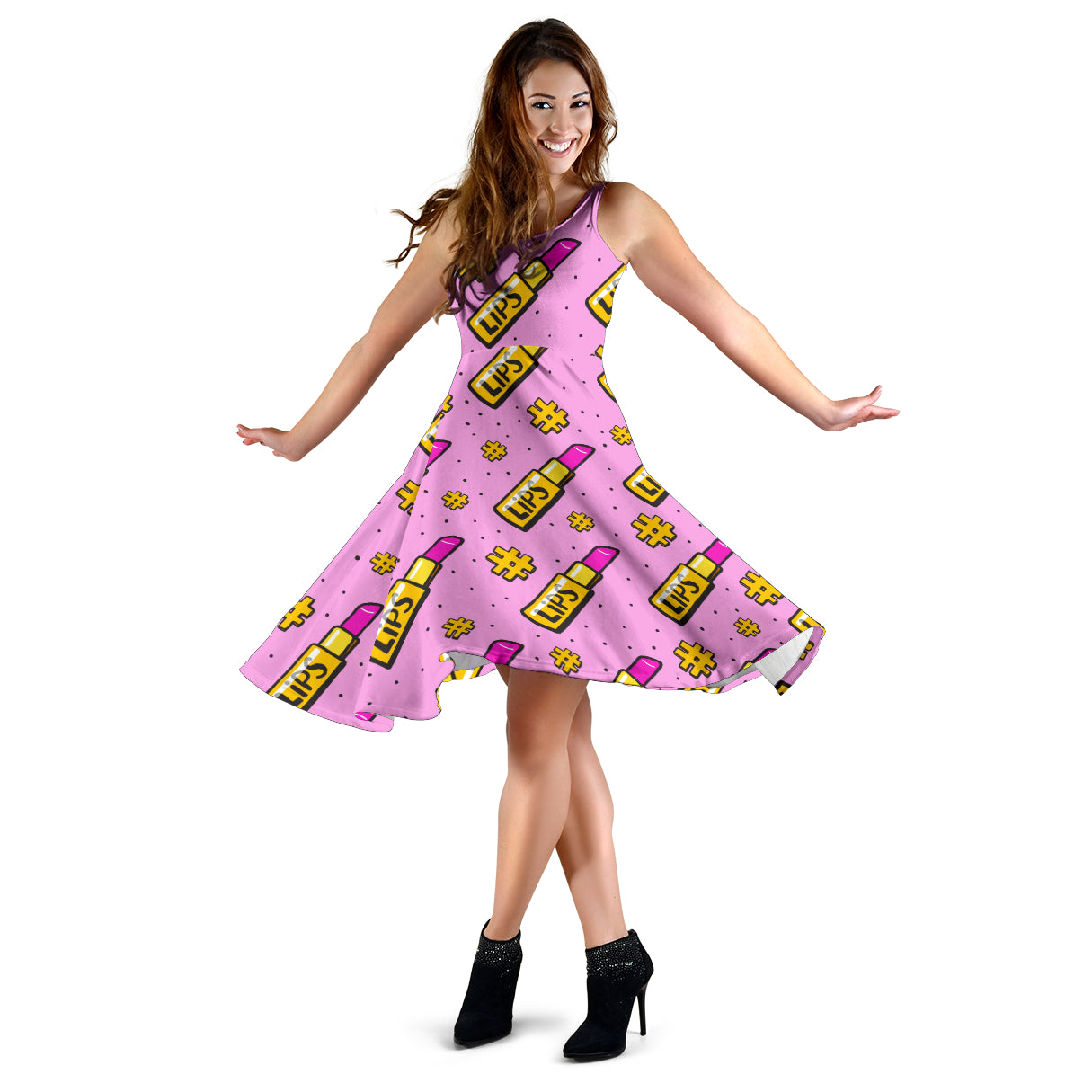 Lipstick Pattern Print Design LT03 Midi Dress