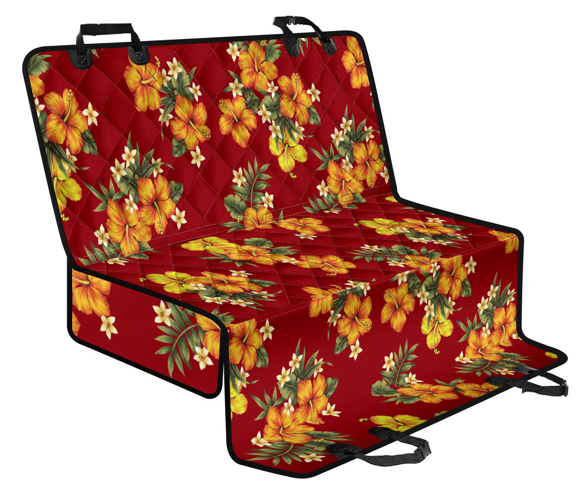 Orange Hibiscus Pattern Print Design HB026 Rear Dog Seat Cover