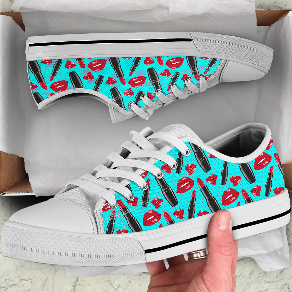 Lipstick Pattern Print Design LT02 White Bottom Low Top Shoes