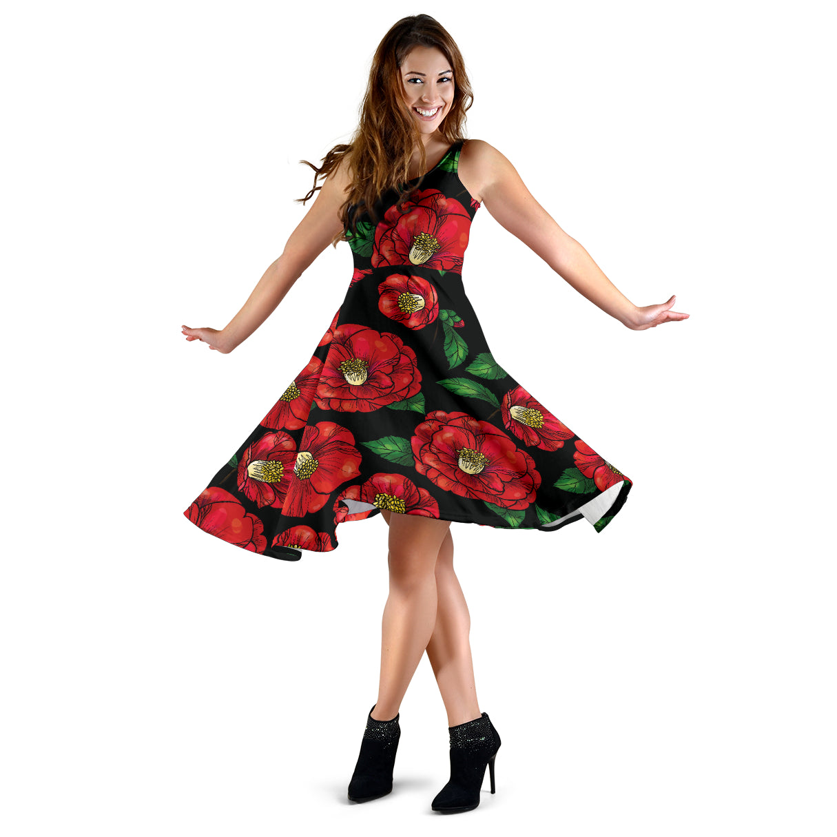 Camellia Pattern Print Design CM07 Midi Dress