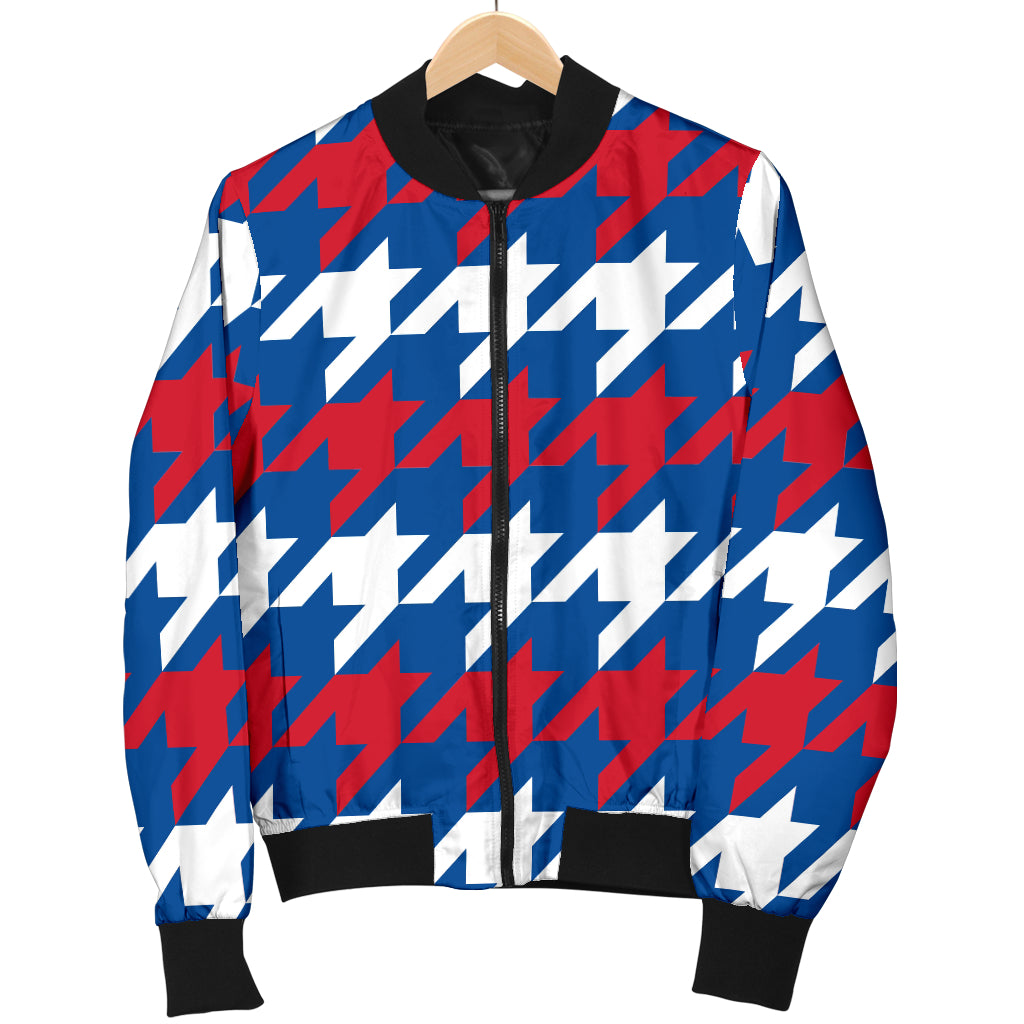 Patriotic Houndstooth Pattern Print Design A02 Women's Bomber Jacket