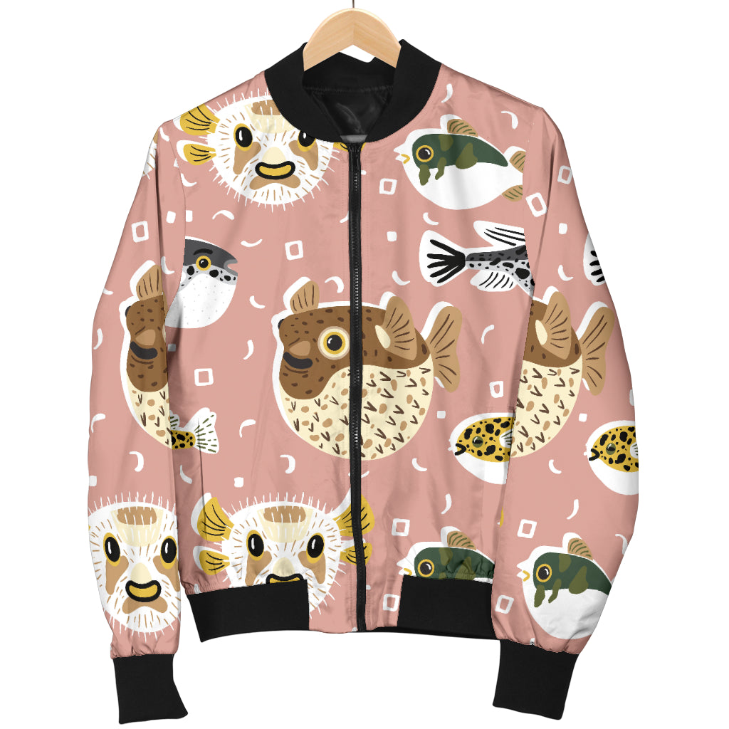 Fugu Cute Pattern Print Design 01 Women's Bomber Jacket