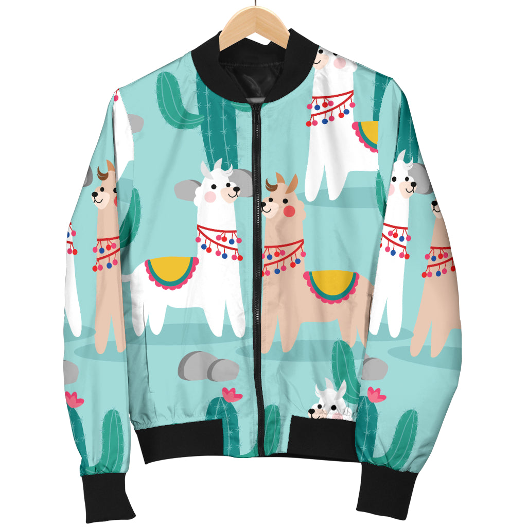 Llama Cactus Pattern Print Design 08 Women's Bomber Jacket