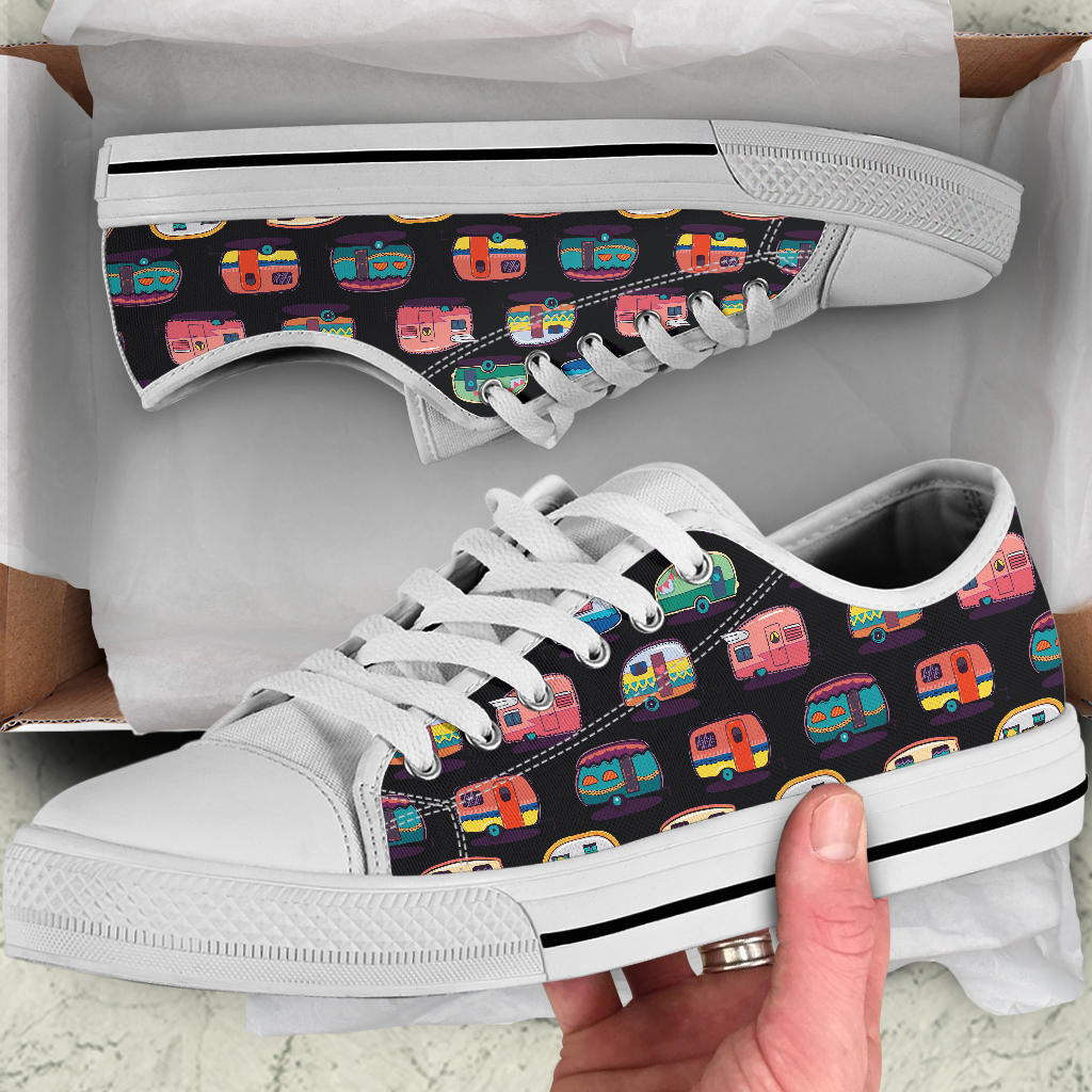 Camper Camping Pattern White Bottom Low Top Shoes