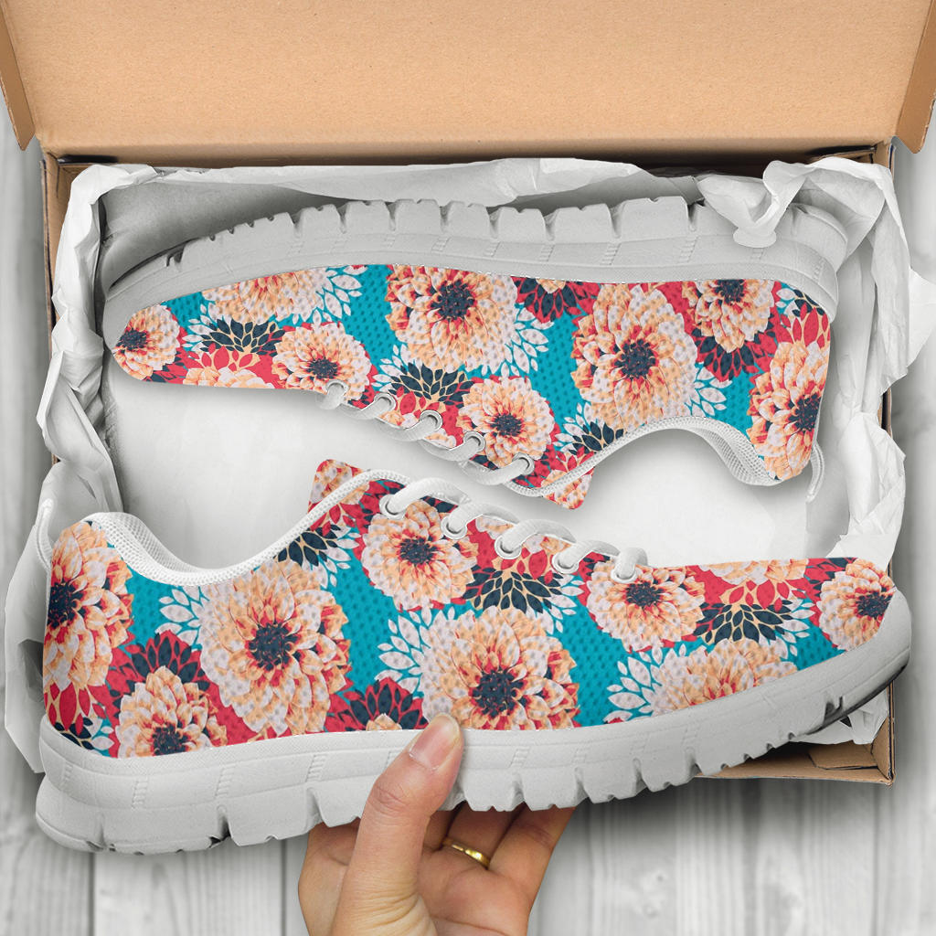 Dahlia Pattern Print Design DH05 Sneakers White Bottom Shoes