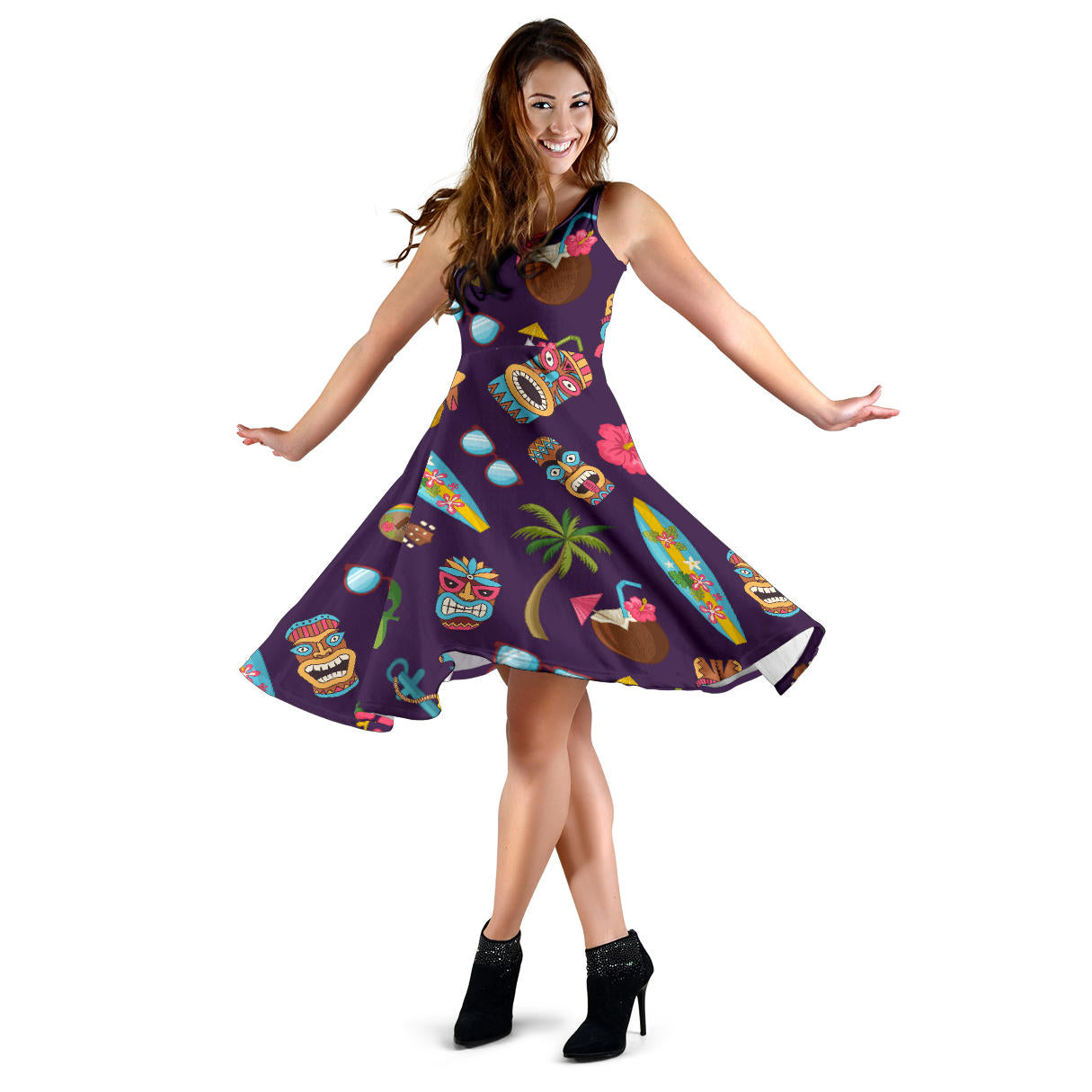Hawaiian Themed Pattern Print Design H024 Midi Dress
