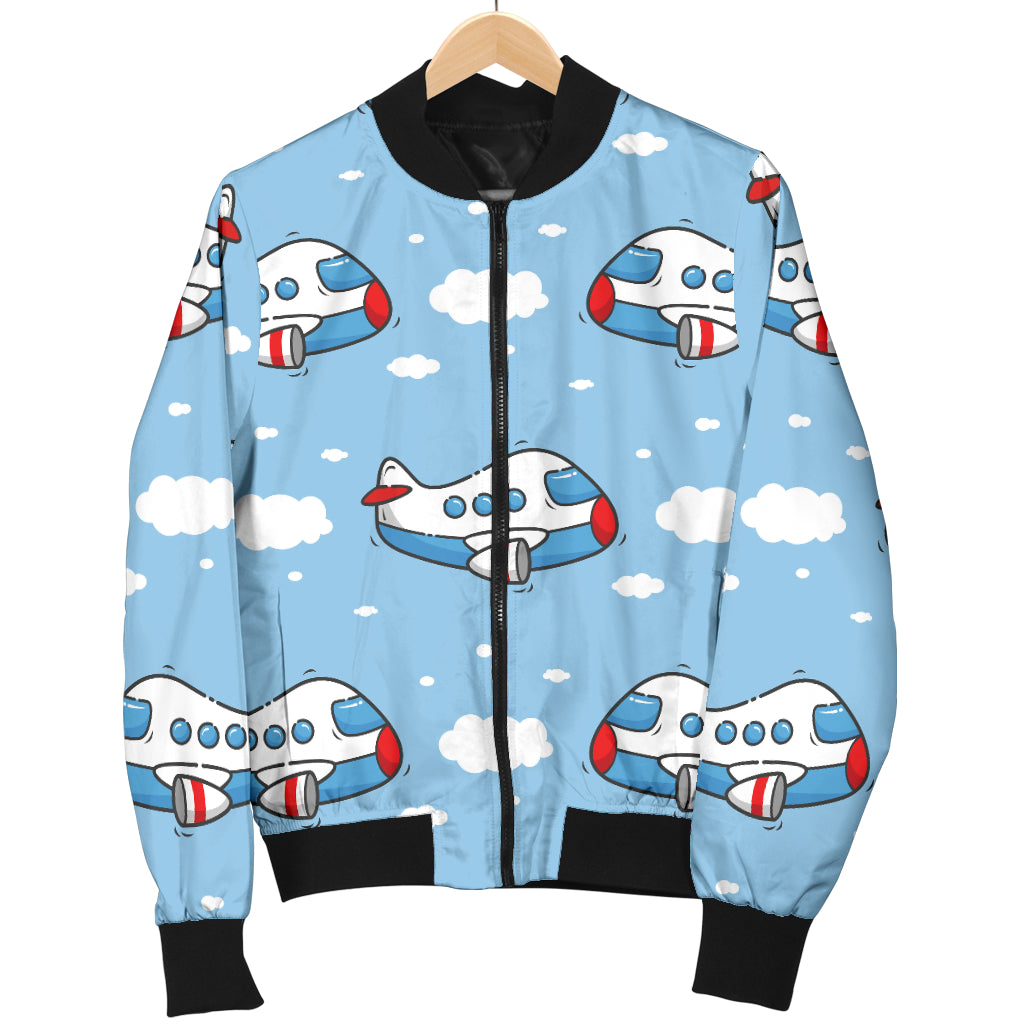 Airplane Cartoon Pattern Print Design 07 Women's Bomber Jacket