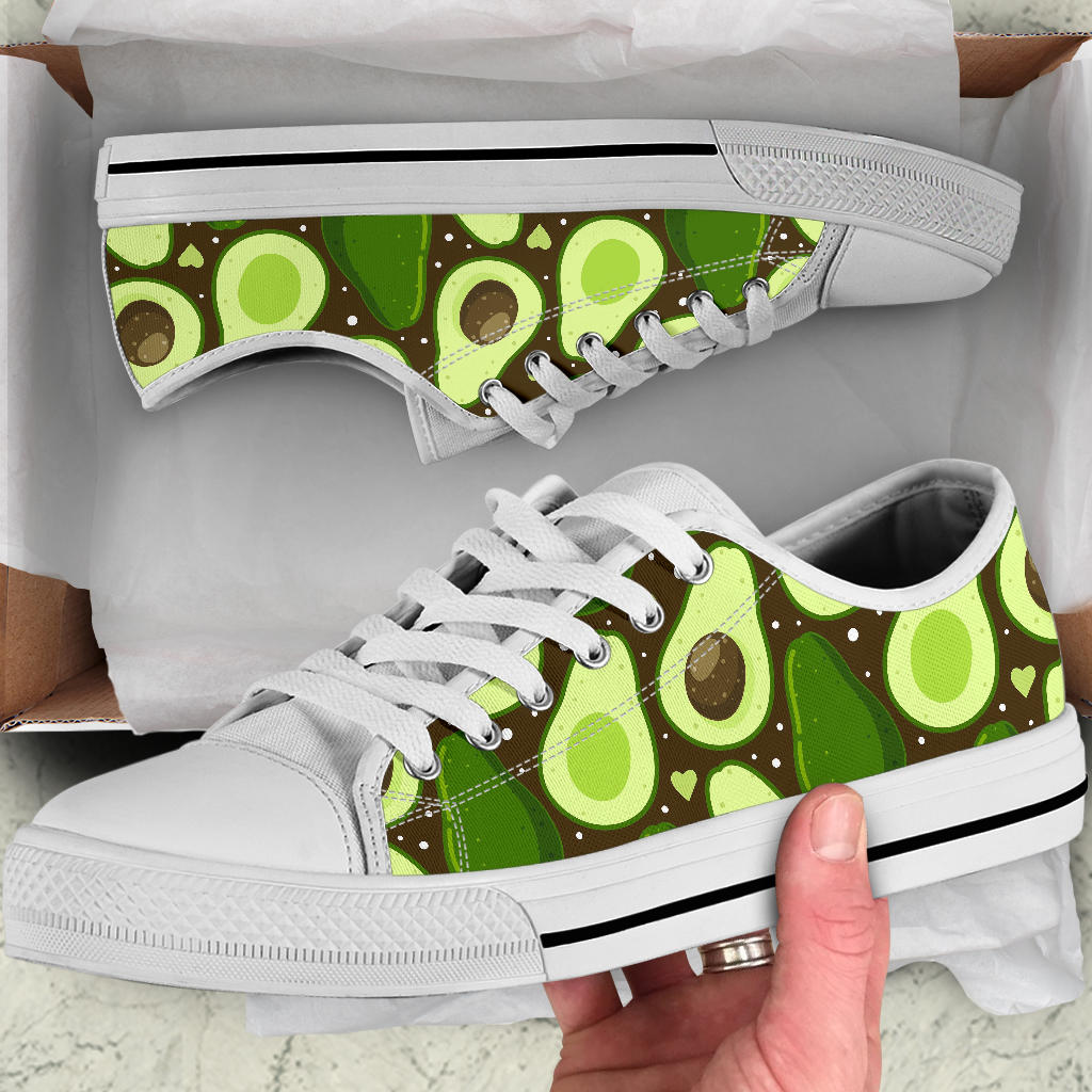 Avocado Pattern Print Design AC04 White Bottom Low Top Shoes